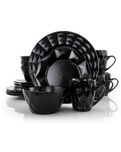 Elama Retro Chic 16-Piece Glazed Dinnerware Set in Black